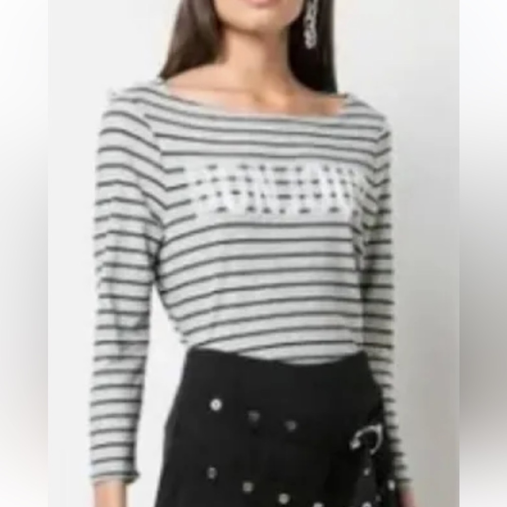 Cinq a sept Maxine Bonjour Top Long Sleeve White Striped XS